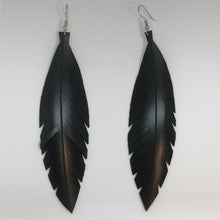 Load image into Gallery viewer, Large Black Feathered Earrings
