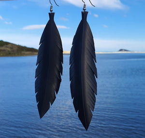 Large Black Feathered Earrings