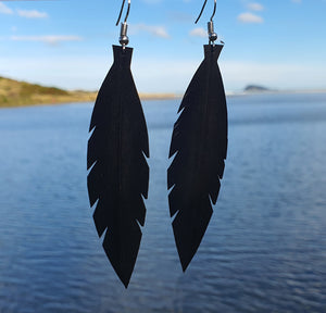 Medium Black Feathered Earrings