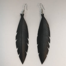 Load image into Gallery viewer, Medium Black Feathered Earrings
